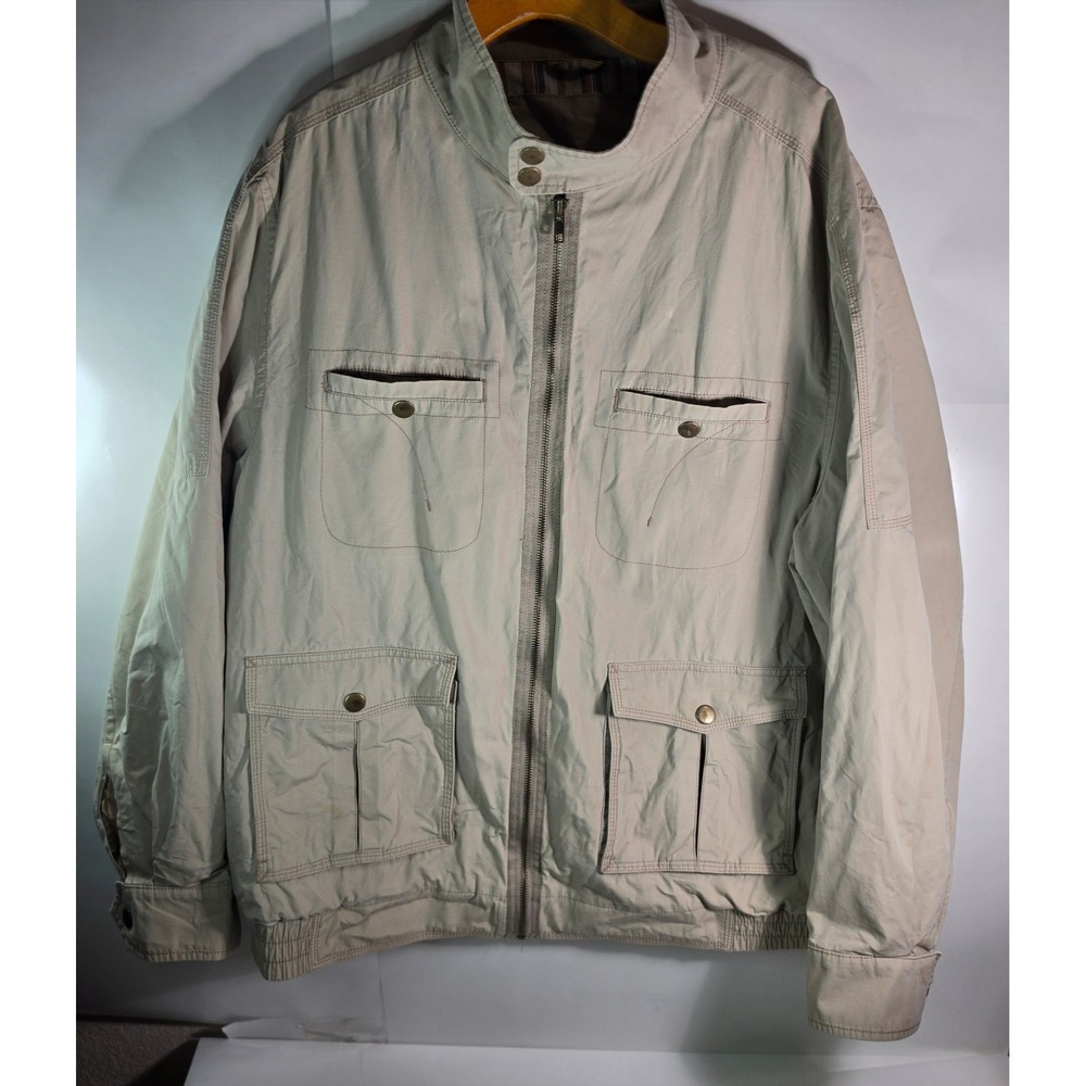 Pronto Uomo Jacket Mens XXL Tan Beige Cotton Utility Full Zip Bomber Coat